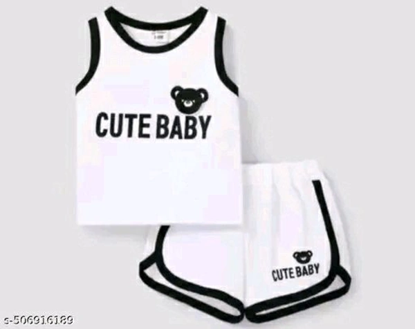KIDS CLOTH ( CUTE BABY ) SENDO TOP. ROUND HAF PANT. 0-5 Years - White, 0-6 Month