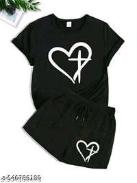 W N S HART BLK+BLK
Name: W N S HART BLK+BLK
Top Fabric: Cotton Blend
Bottom Fabric: Cotton Blend
Sleeve Length: Short Sleeves
Net Quantity (N): 2
Sizes: 
S (Top Bust Size: 36 in, Top Length Size: 25 in, Top Hip Size: 36 in, Bottom Waist Size: 28 in, Bottom Hip Size: 36 in, Bottom Length Size: 16 in)  - Black, M