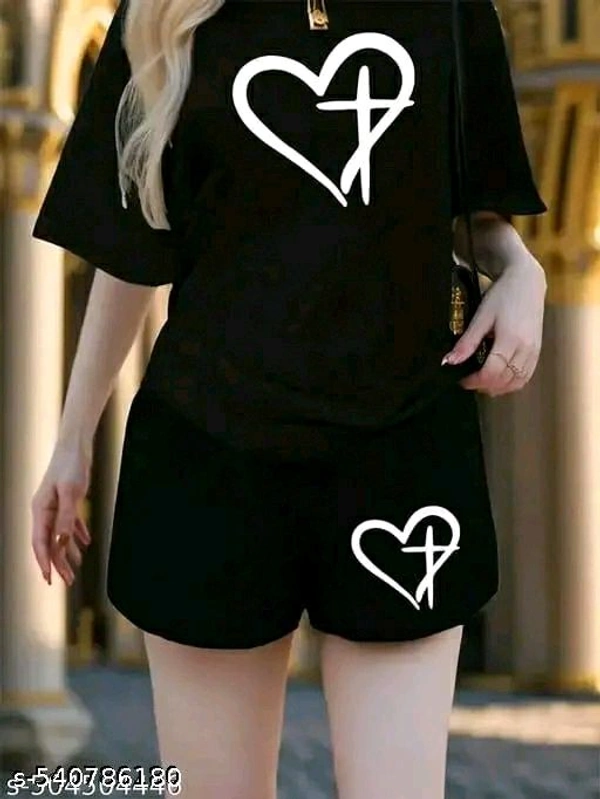W N S HART BLK+BLK
Name: W N S HART BLK+BLK
Top Fabric: Cotton Blend
Bottom Fabric: Cotton Blend
Sleeve Length: Short Sleeves
Net Quantity (N): 2
Sizes: 
S (Top Bust Size: 36 in, Top Length Size: 25 in, Top Hip Size: 36 in, Bottom Waist Size: 28 in, Bottom Hip Size: 36 in, Bottom Length Size: 16 in)  - Black, S