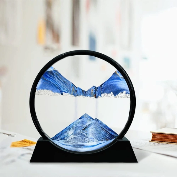 Moving Sand Art Picture Glass Liquid Painting 3D Natural Landscape showpieces for Home Decor Antique Gifts for Kids Office Desktop Decoration Desk Table Decorative Items - Azure Radiance