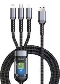 100w Fast Data Cable With 3 Type MICRO USB / TYPE-C / LIGHTING High Speed Charging  - Black, Free Size