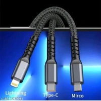 100w Fast Data Cable With 3 Type MICRO USB / TYPE-C / LIGHTING High Speed Charging  - Black, Free Size