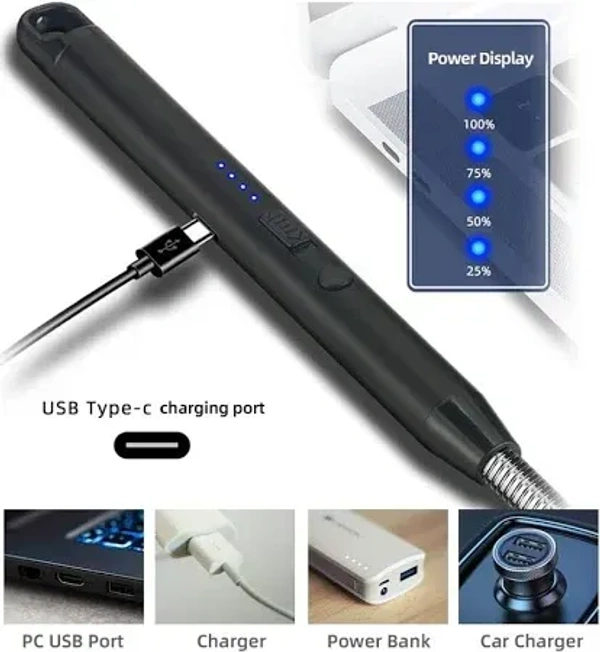 Electric Rechargeable Gas/Plasma Lighter, Flameless Windproof, USB, 360° Flexible Neck Arc Lighter for Kitchen, Barbecue, Candles, Gas Stove, Fireworks  - Red