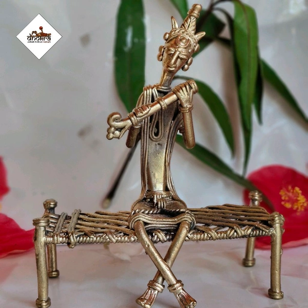 Dhokra Craft Home Decor- Shri Krishna playing Bansuri - Height 6 Inch