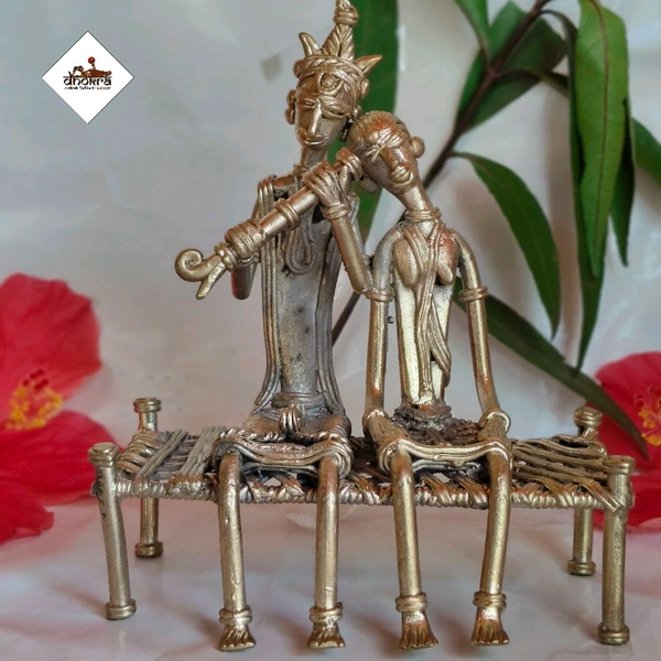Dhokra Craft Home Decor- Shri Krishna And Radha playing Bansuri - Height 6 Inch