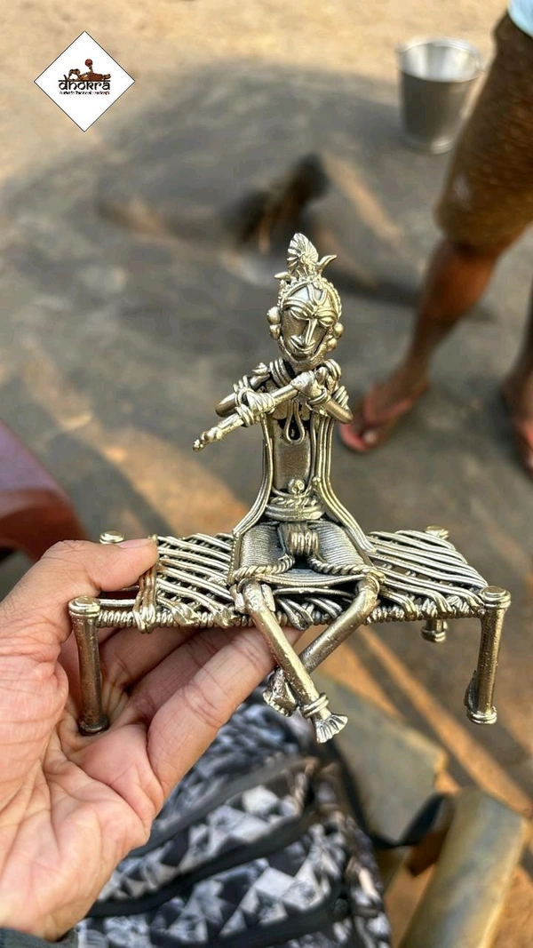Dhokra Craft Home Decor- Shri Krishna playing Bansuri - Height 6 Inch