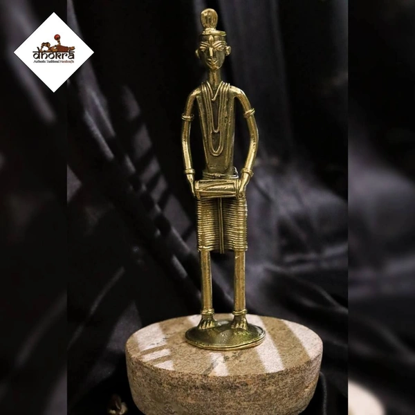 Dhokra Crafted Tribal Musician Figurine - Height 6 Inch