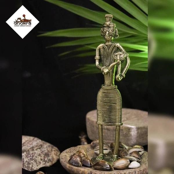 Dhokra Crafted Tribal Musician Figurine - Height 6 Inch