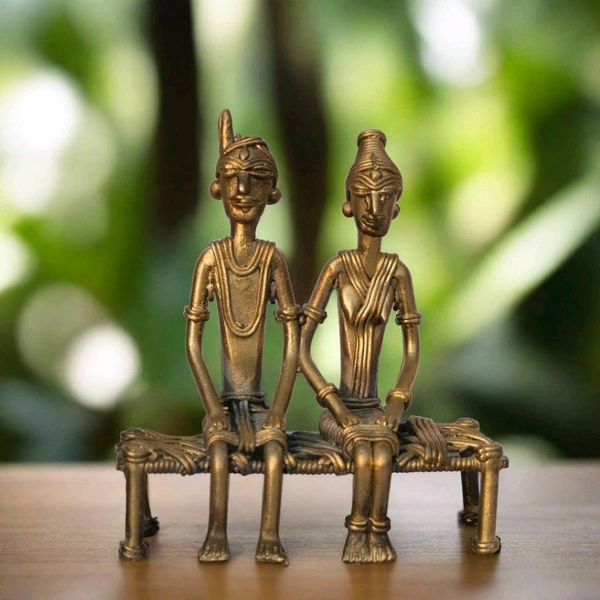 Dhokra Crafts Home Decor - Tribal Couple Siting On Cot - Height 6 Inch