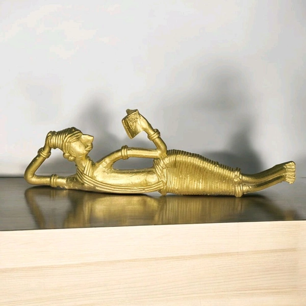 Dhokra Crafts Home Decor - Reading Book o On Side Sleeping  - Length 6 Inch