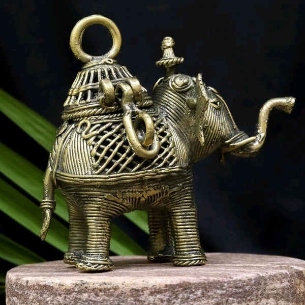 Dhokra Box Elephant  - Height 5 Inch