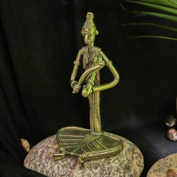 Dhokra Crafted Tribal Musician Figurine - Height 6 Inch