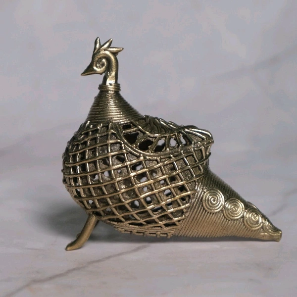 Dhokra Crafts Home Decor - Jali Peacock  - Height 2 Inch