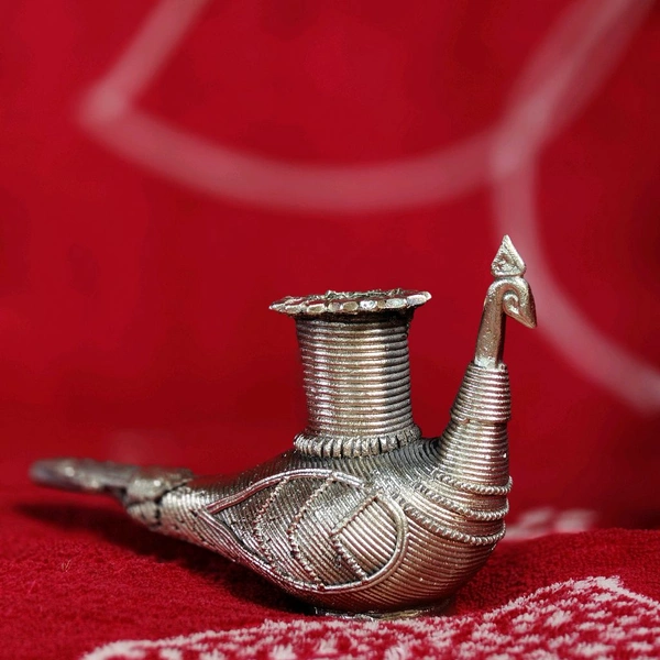 Dhokra Crafted - Peacock Candle Holder  - Height 3 Inch Length 4.5