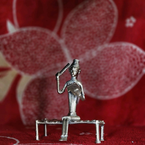 Dhokra Crafted - Lady Sitting On Cot  - Height 5 Inch