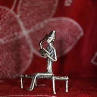 Dhokra Crafted - Lady Sitting On Cot  - Height 5 Inch