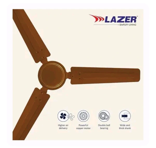 (RISF) 36" Lazer ECS 50W 1 Star Glossy Brown 3 Blade Anti Dust Ceiling Fan, ECS36GB, Sweep: 900 mm - white