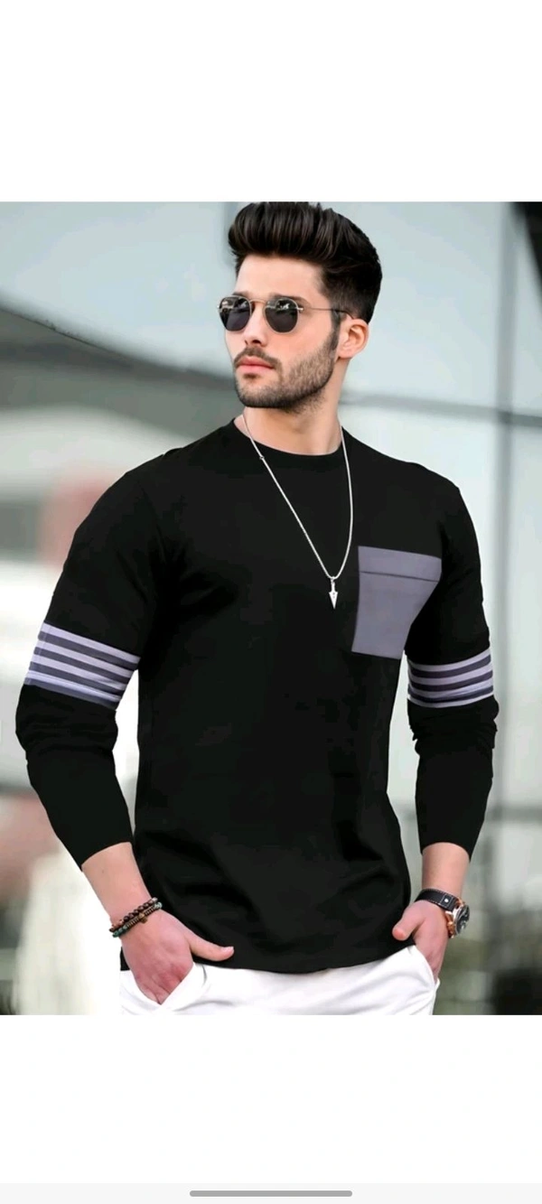 Tripr Men Printed Round Neck Cotton Blend Black T-shirt  - S
