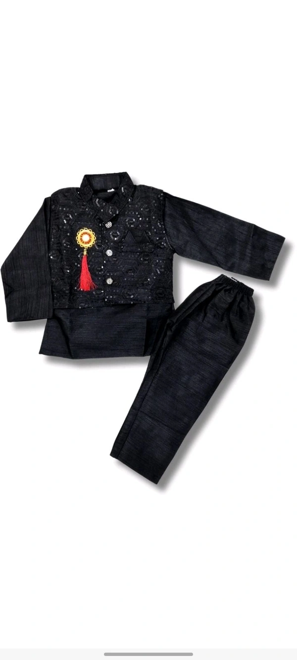 Shlvaay Baby Boys Festive s Party Kurta Wairstcoat And Pyjama Set (Black Park Of 1) - Neptune, 2-4years