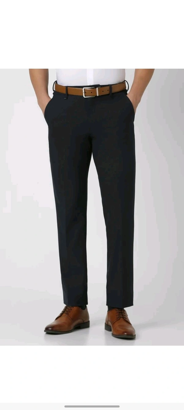 VAN HEUSEN men Slim Fit Dark Blue Polyester Trousers - 34