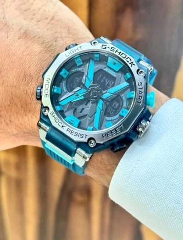BRAND:- CASIO                                                                               G-SHOCK BEST QUALITY MEN'S WATCH                            DIAL:-BLUE                                                               BLUE BELT - Cyan Aqua, ALL