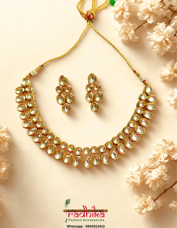 2-layer Kundan necklace set paired with matching earrings for a polished look