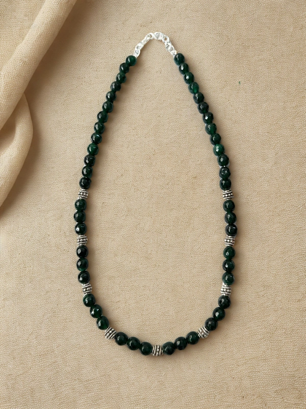Colored beaded necklace with oxidised beads placed at regular intervals