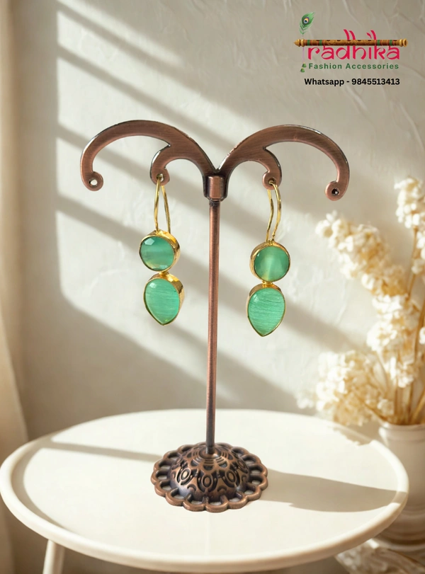 Elegant Colored Stone Earrings With Gold Finish