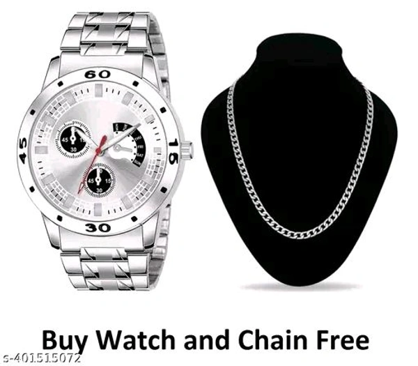 Steel strap Sports analog with Chain free for mens
 - Silver Chalice