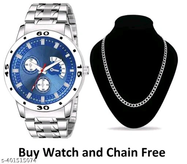 Steel strap Sports analog with Chain free for mens
 - Silver Chalice