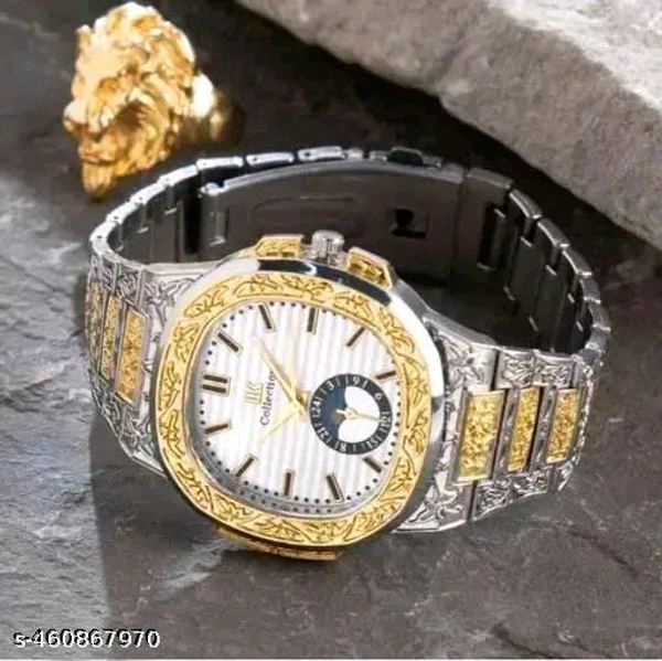 Abudhabi Golden Silver Luxury Chain Analog Watch for Men.