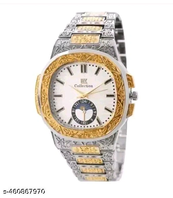 Abudhabi Golden Silver Luxury Chain Analog Watch for Men.