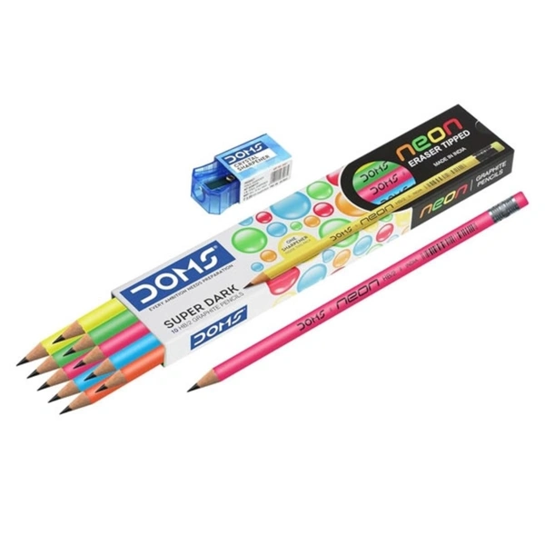 Doms Neon Eraser Tipped Pencil Set (10 Pack) Pack= 10 Pc