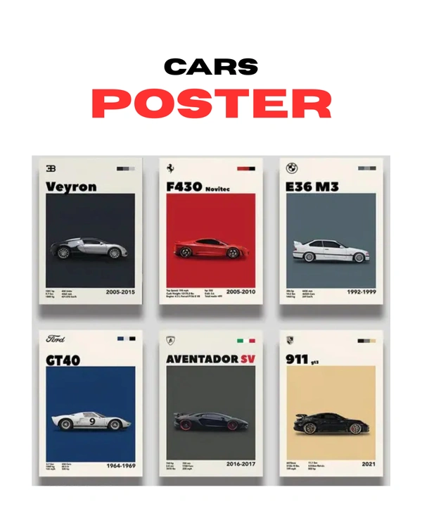  6 CARS POSTERS |300gsm paper||GEARSHIFT.IND| - A4