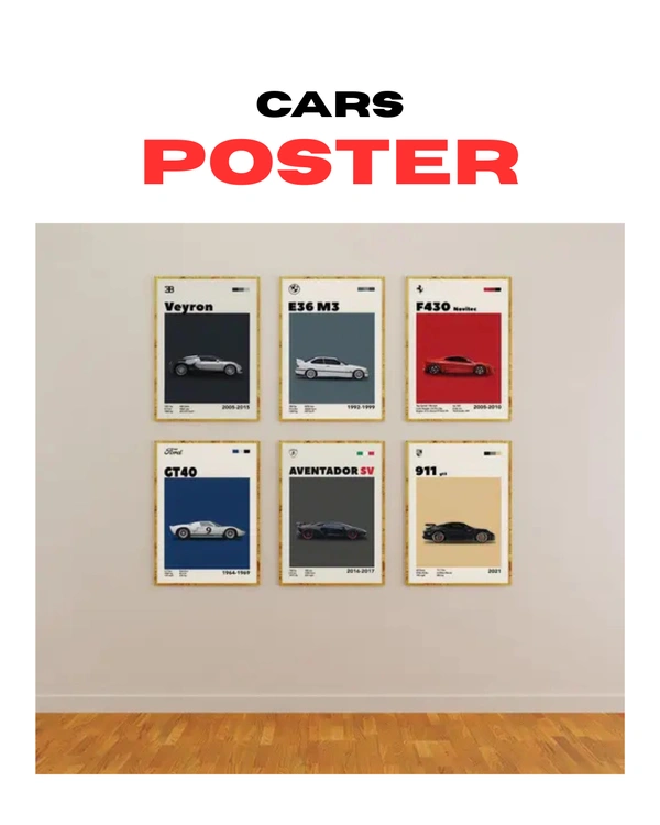  6 CARS POSTERS |300gsm paper||GEARSHIFT.IND| - A4