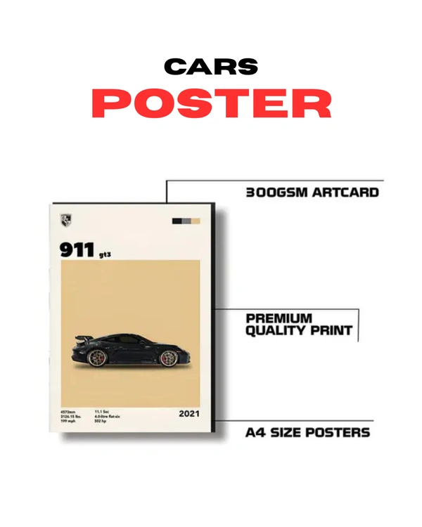  6 CARS POSTERS |300gsm paper||GEARSHIFT.IND| - A4