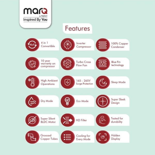 MarQ by Convertible 4-in-1 Cooling 0.8 Ton 3 Star Split Inverter AC White 083SIAA22W - Free