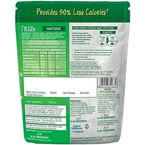  I'm Lite I'm Lite 50% Less Calories Sugar: 500 g - 500g