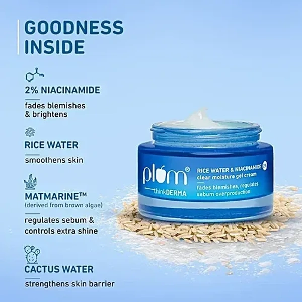  Plum Rice Water & Niacinamide 2% Clear Moisture Gel Cream: 50 g Rice Water & Niacinamide 2% Clear Moisture Gel Cream: 50 g - 50g