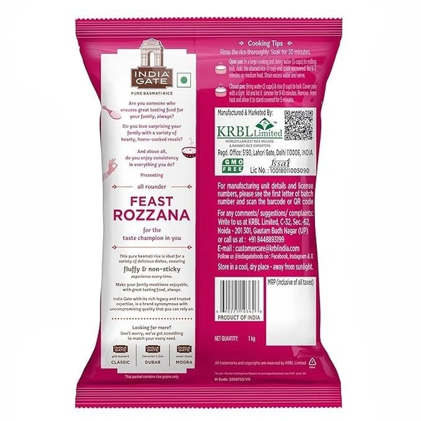  India Gate India Gate Pure Basmati Rice Feast Rozzana: 5 kg - 5kg
