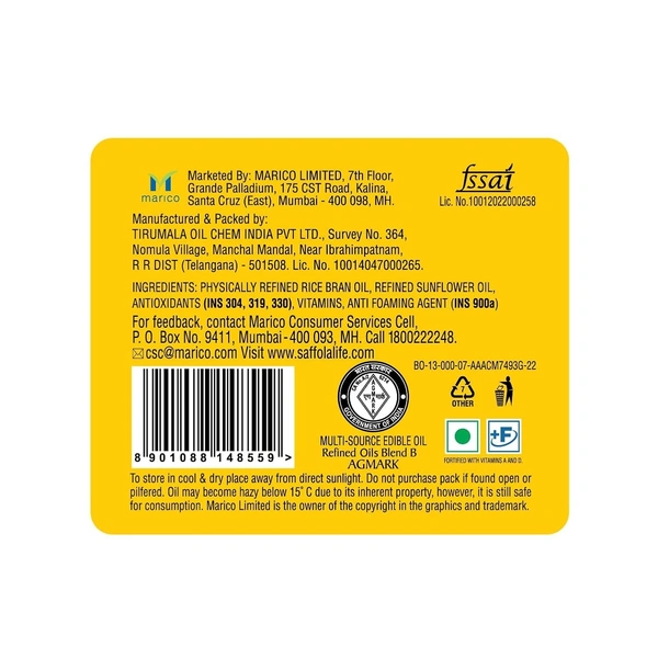Saffola Total Pro Heart Conscious Oil Pouch (1L): 910 g - 1L