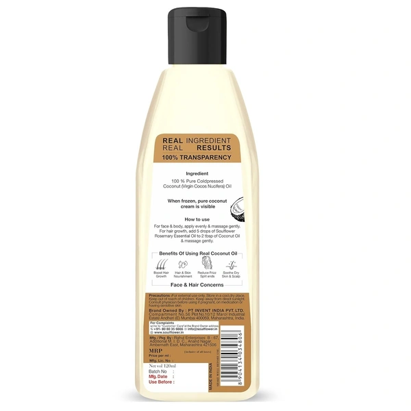  Soulflower Cold Pressed Coconut Extra Virgin Oil: 120 ml - 120ml