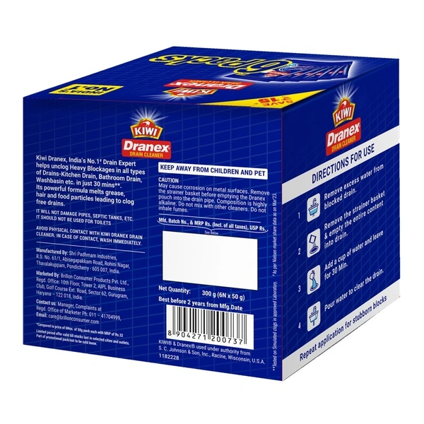 Kiwi  Kiwi Dranex Drain Cleaner (6U X 50g): 300 g - 300g