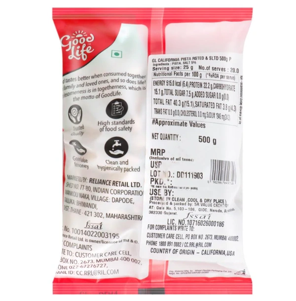Good Life California Roasted & Salted Pista  - 500grams