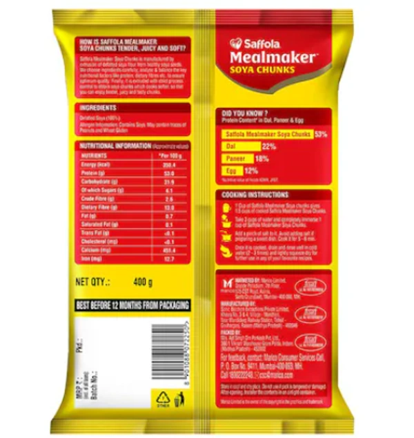  Saffola  Saffola Mealmaker Soya Chunks: - 400grams