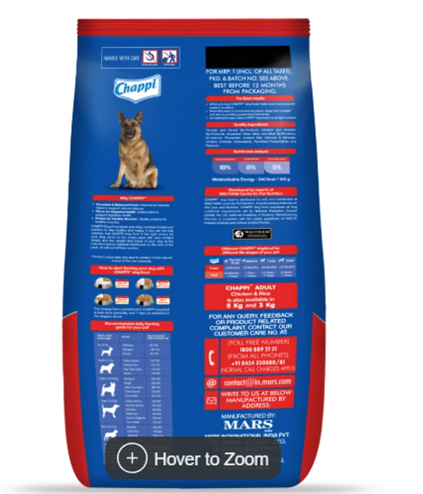  Pedigree Chappi Adult Chicken & Rice Dog Food:  - 20 kg