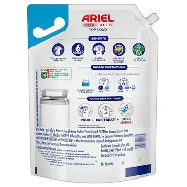  Ariel Matic Top Load Liquid Detergent: 4 L - 4l