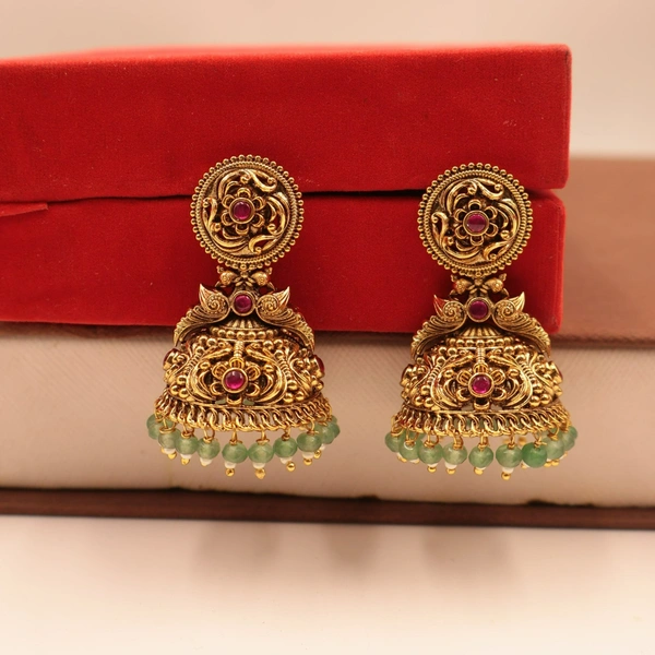 Jhumka Earrings with Ruby and Emerald Accents