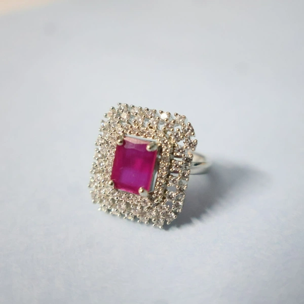 Dazzling Rectangular Ruby CZ Statement Ring