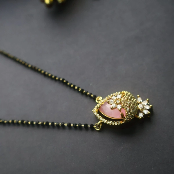 Elegant Rose Mangalsutra with Pink Stone and CZ Floral Design